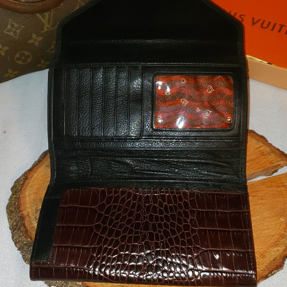Brighton Leather Black & Faux Alligator Brown Trifold Wallet Free With Purchase - Picture 4 of 11